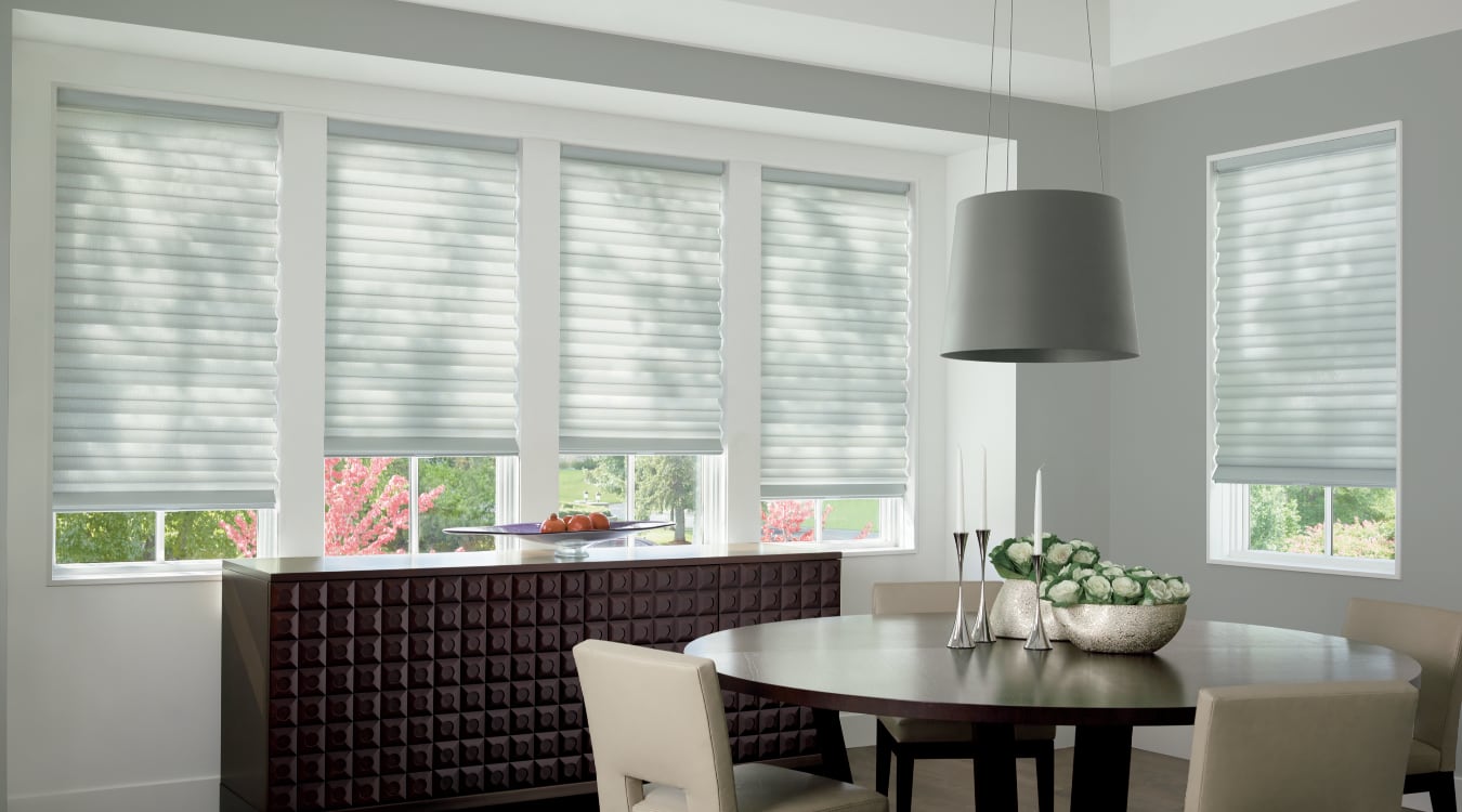 Cordless motorized shades in a Las Vegas dining room
